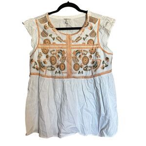 CATO Top Womens 14 16 Multicolor Boho Embroidered Cap Sleeve Blouse